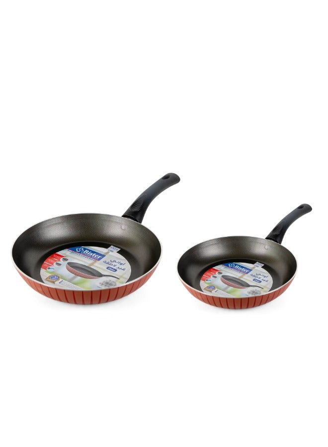Bister Fry Pan Set 2Pcs 24cm, 20cm  Made of High-Quality  Nonstick Fry Pan with Flat Bottom Suitable for Induction Cooker Halogon Oven and Gas Stove  Black And Red. - Image 2